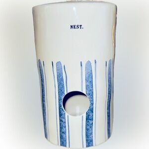Rae Dunn Watercolor Blue Stripe Birdhouse “Nest.”…